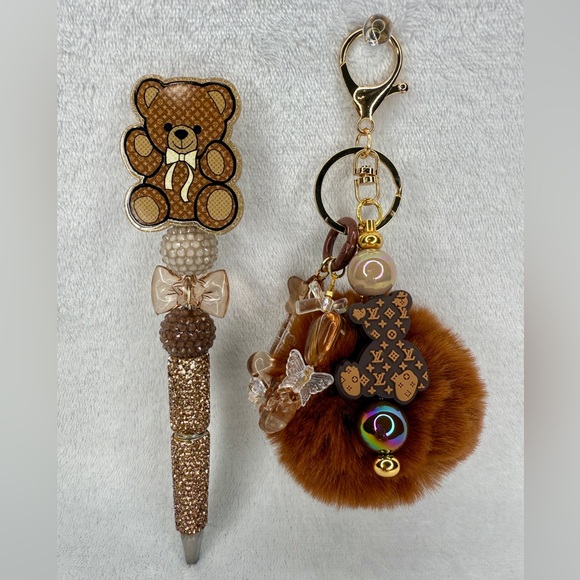 Handmade Other - Brown Teddy Bear Keychain and Pen Set